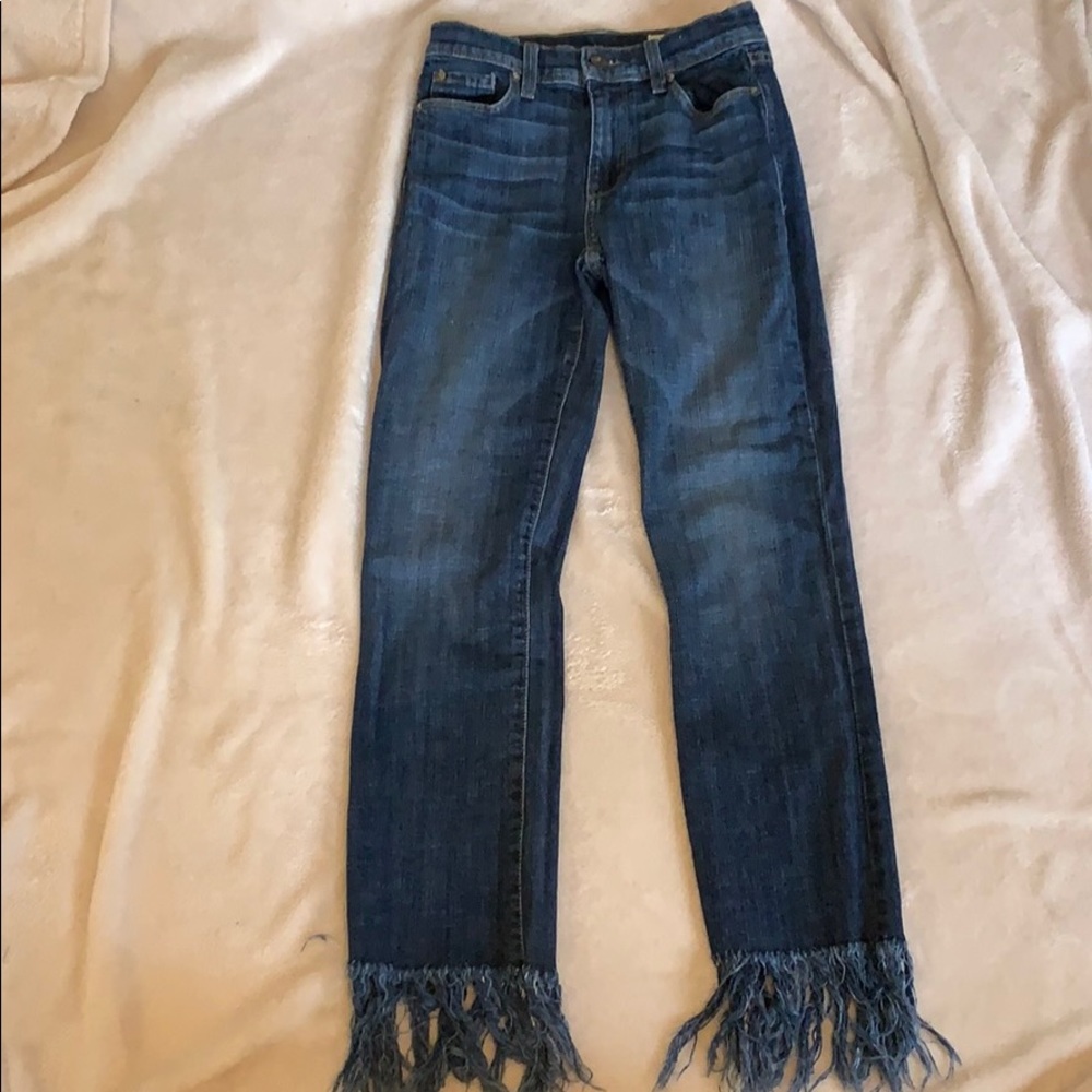 Pistola dark wash straight leg jeans with fringe